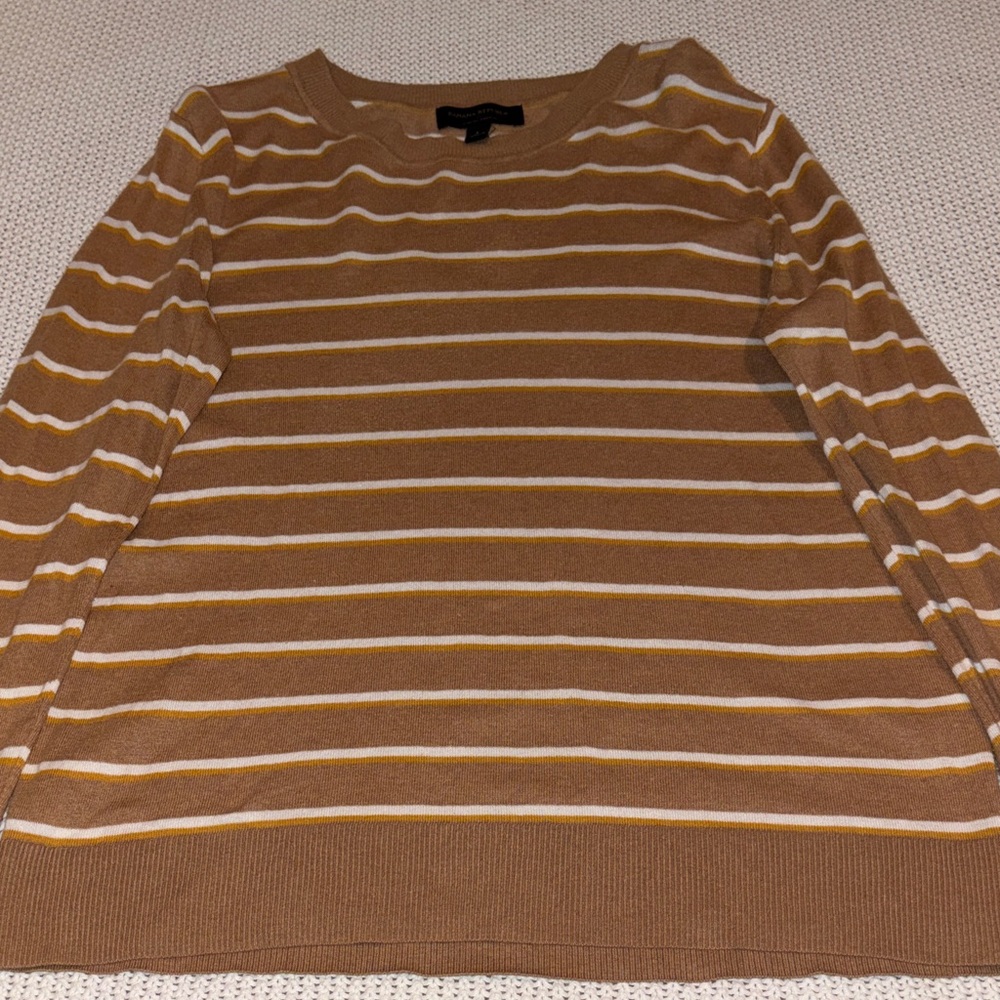 Banana Republic Brown and Cream Striped Crewneck Sweater